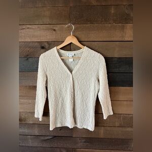 Vintage Cream Textured Bouclé Button Up Top Small 90s Minimalist Long Sleeve